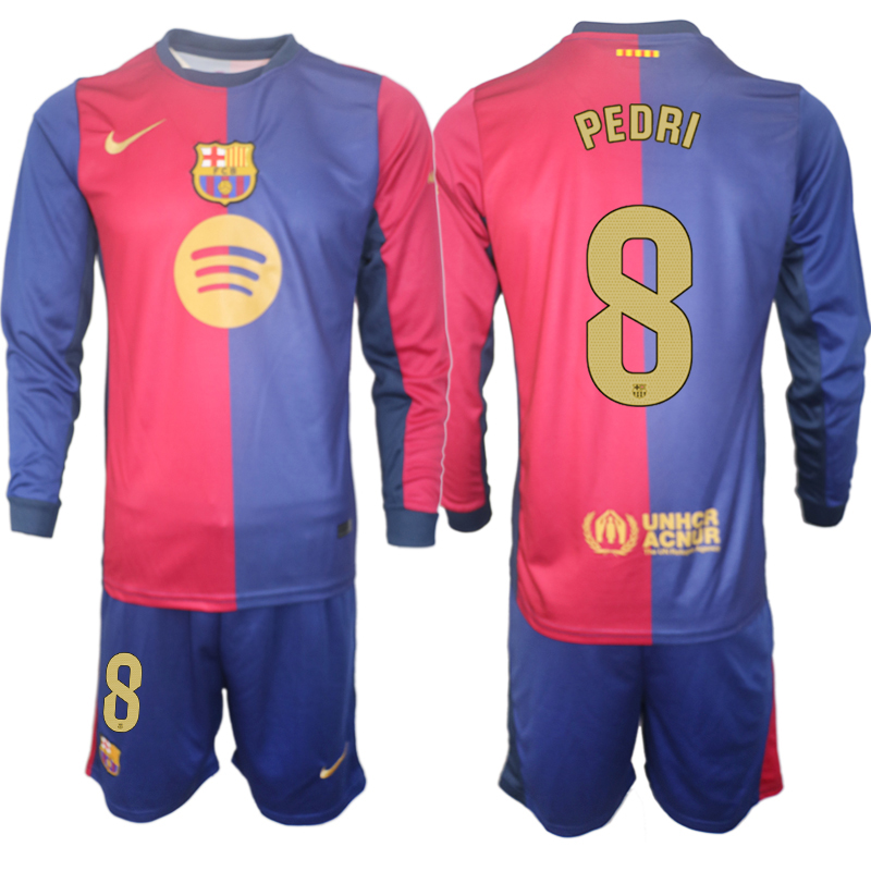 Men 2024-2025 Club Barcelona home Long Sleeves Blue #8 Soccer Jersey